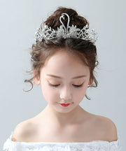 DIY Silk Alloy Zircon Pearl Little Swan Kids Crown