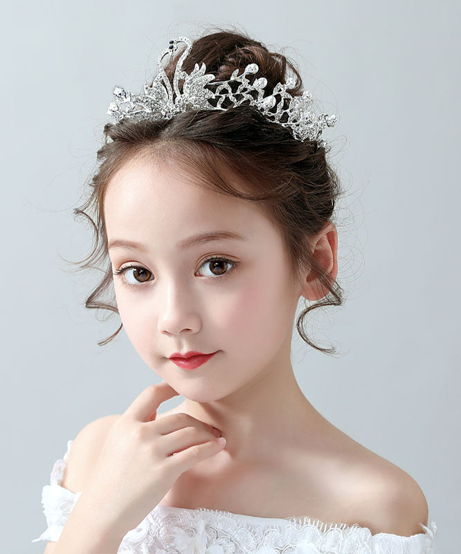 DIY Silk Alloy Zircon Pearl Little Swan Kids Crown