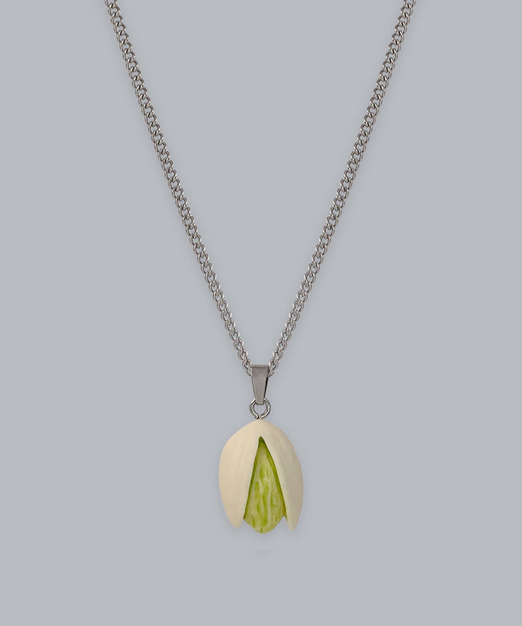 DIY Silk Stainless Steel Resin Pistachios Pendant Necklace