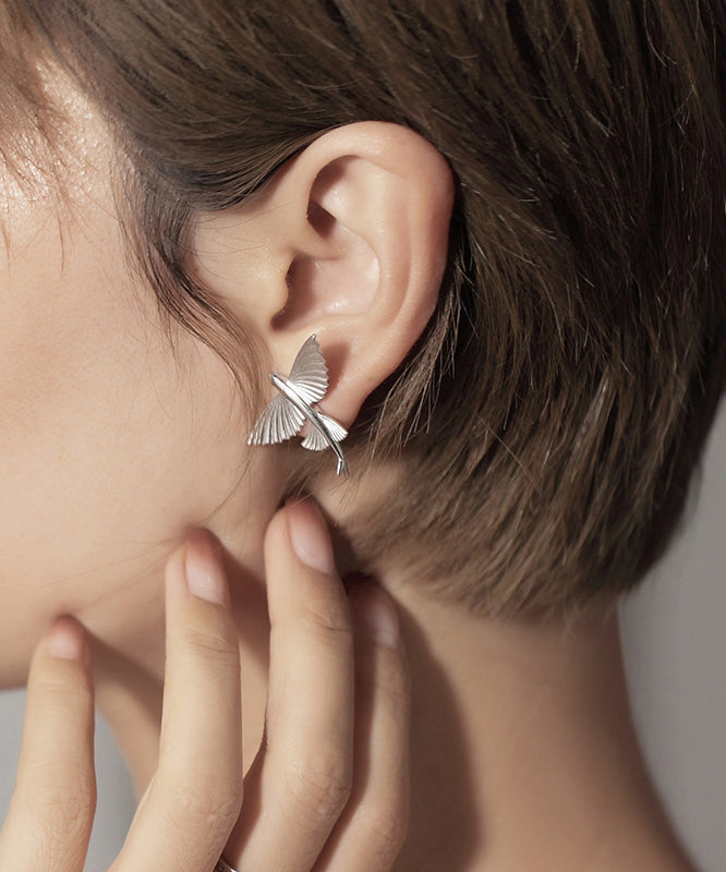 DIY Silk Sterling Silver Little Flying Fish Stud Earrings