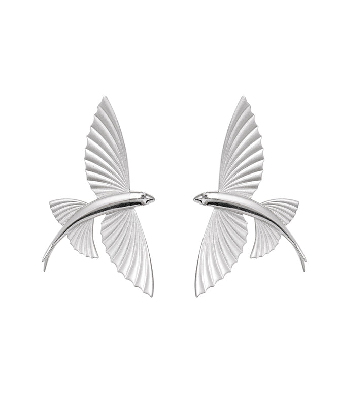 DIY Silk Sterling Silver Little Flying Fish Stud Earrings