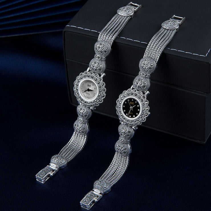 DIY Silk Sterling Silver Quartz Movement Tempered Glass Bow Wrist Watch