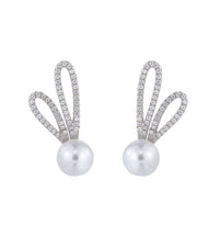 DIY Silk Sterling Silver Zircon Pearl Little Rabbit Stud Earrings