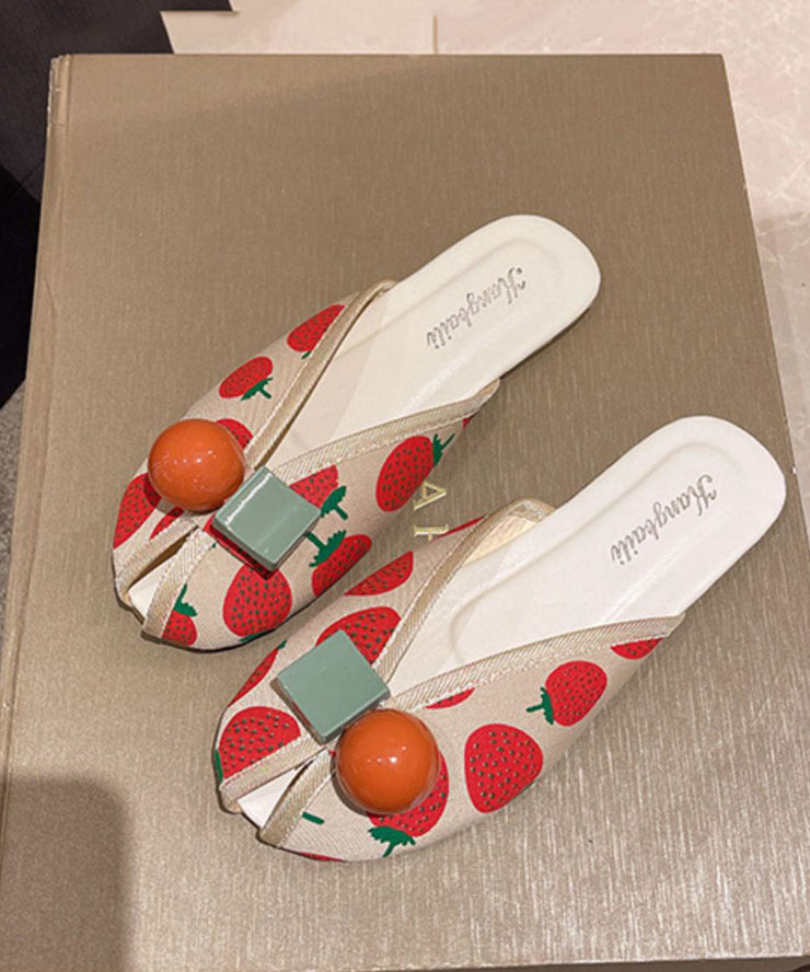 DIY Strawberry Print Splicing Slide Sandals Cotton Fabric