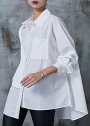DIY White Asymmetrical Patchwork Cotton Fake Two Piece Shirt Tops Spring