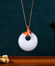 DIY White Copper Overgild Jade Enamel Butterfly Pendant Necklace