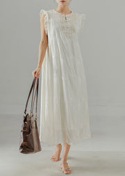 DIY White Embroidered Chinese Button Chiffon Dress Sleeveless