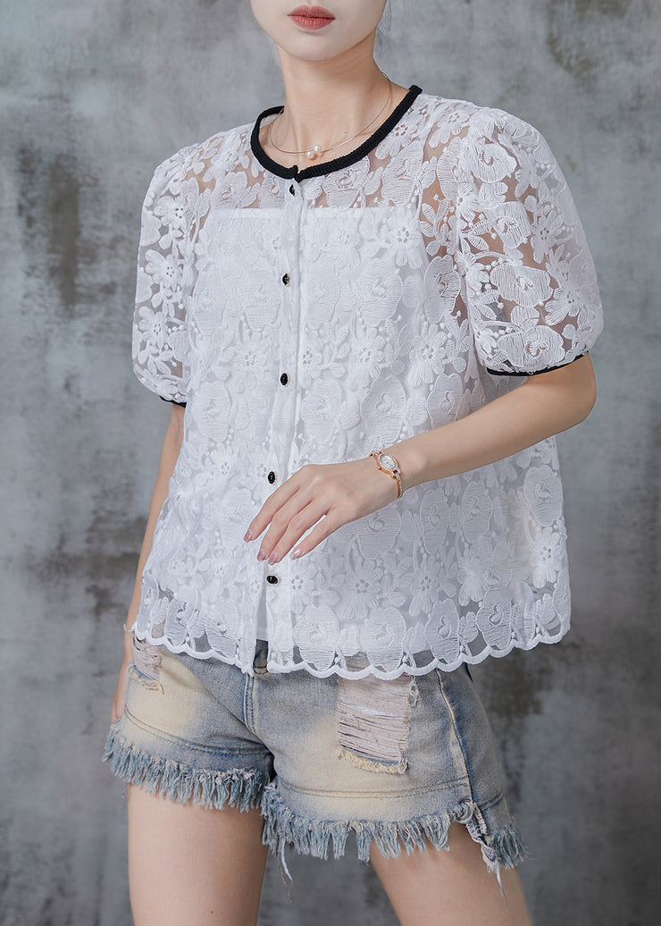 DIY White Embroidered Lace Shirt Top Summer