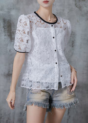 DIY White Embroidered Lace Shirt Top Summer