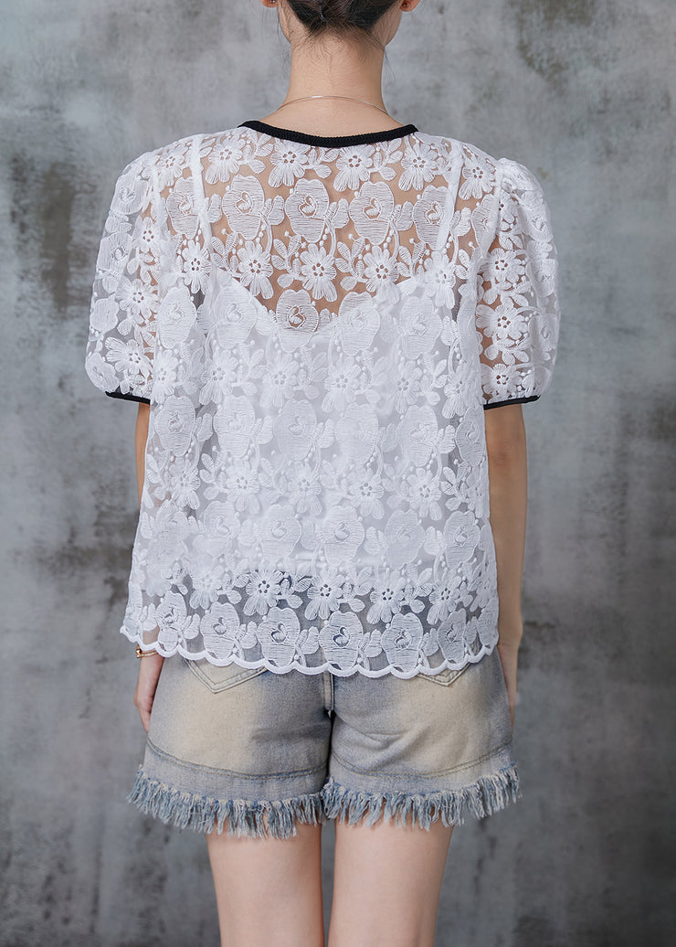 DIY White Embroidered Lace Shirt Top Summer