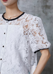 DIY White Embroidered Lace Shirt Top Summer