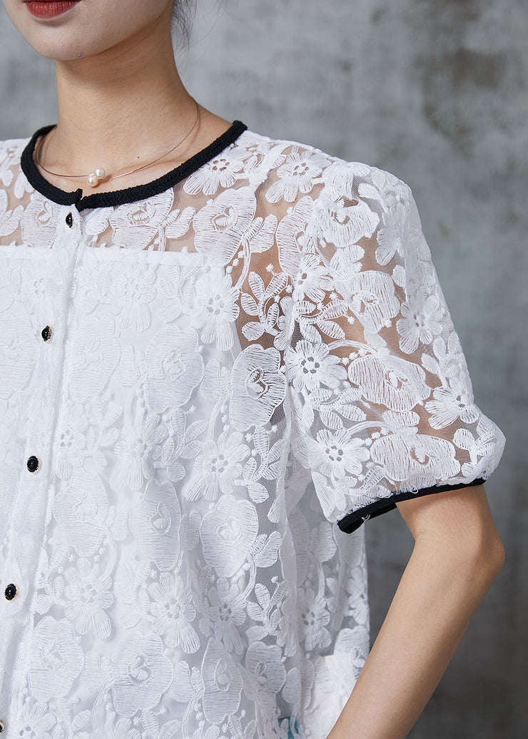 DIY White Embroidered Lace Shirt Top Summer