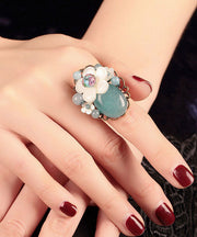 DIY White Jade Coloured Glaze Shell Flower Adjustable Rings