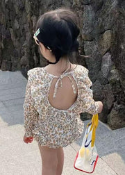 DIY White Love Print Backless Girls One Piece Swimsui Long Sleeve