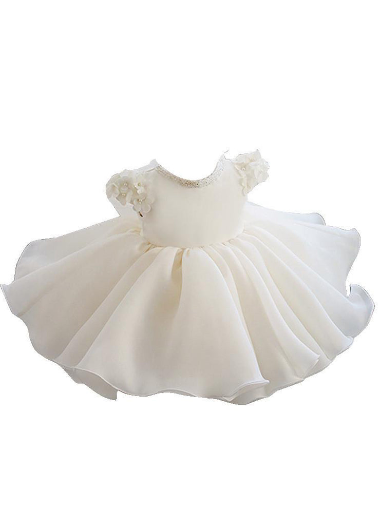 DIY White O-Neck Tulle Kids Long Dresses Petal Sleeveless