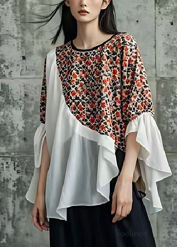 DIY White Oversized Patchwork Print Cotton Tops Summer