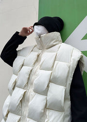 DIY White Stand Collar Fine Cotton Filled Mens Parka Winter