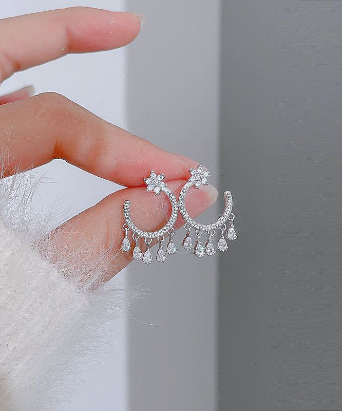 DIY White Sterling Silver C-Shaped Tassel Stud Earrings