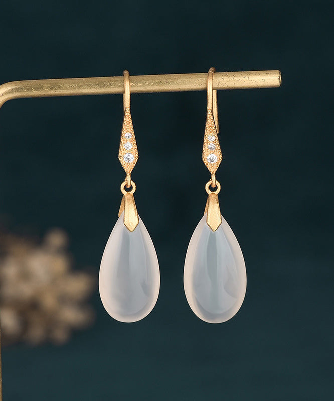 DIY White Sterling Silver Overgild Crystal Water Drop Drop Earrings