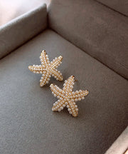 DIY White Sterling Silver Overgild Holiday Starfish Pearl Stud Earrings