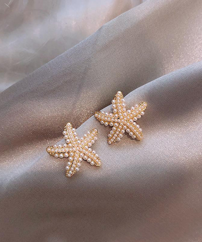 DIY White Sterling Silver Overgild Holiday Starfish Pearl Stud Earrings