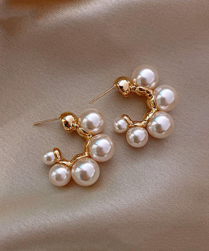 DIY White Sterling Silver Overgild Pearl Hoop Earrings