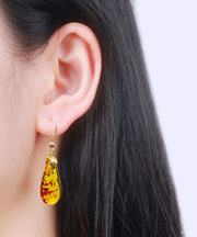 DIY Yellow 14K Gold Amber Water Drop Drop Earrings