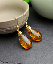 DIY Yellow 14K Gold Amber Water Drop Drop Earrings