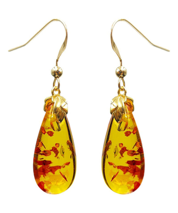 DIY Yellow 14K Gold Amber Water Drop Drop Earrings