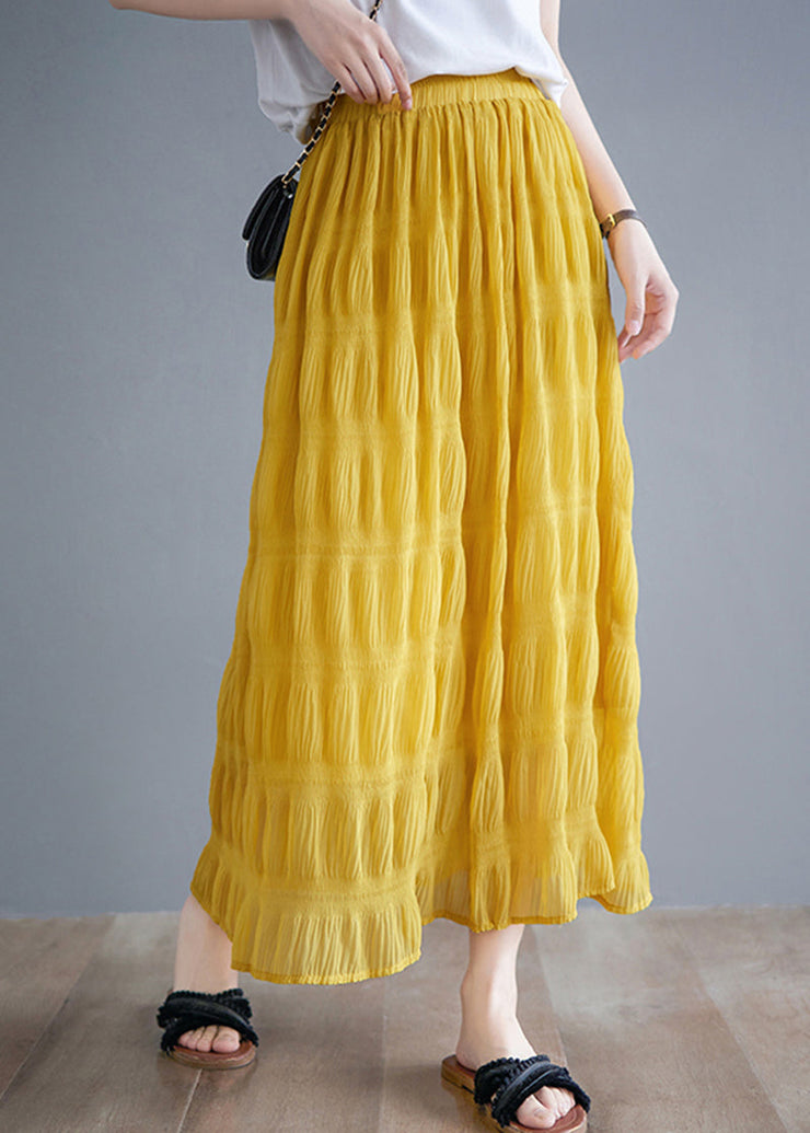 DIY Yellow Elastic Waist Wrinkled Cotton Skirt Summer