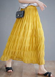 DIY Yellow Elastic Waist Wrinkled Cotton Skirt Summer