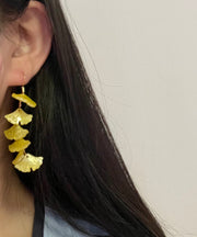 DIY Yellow Overgild Tassel Ginkgo Leaf Drop Earrings