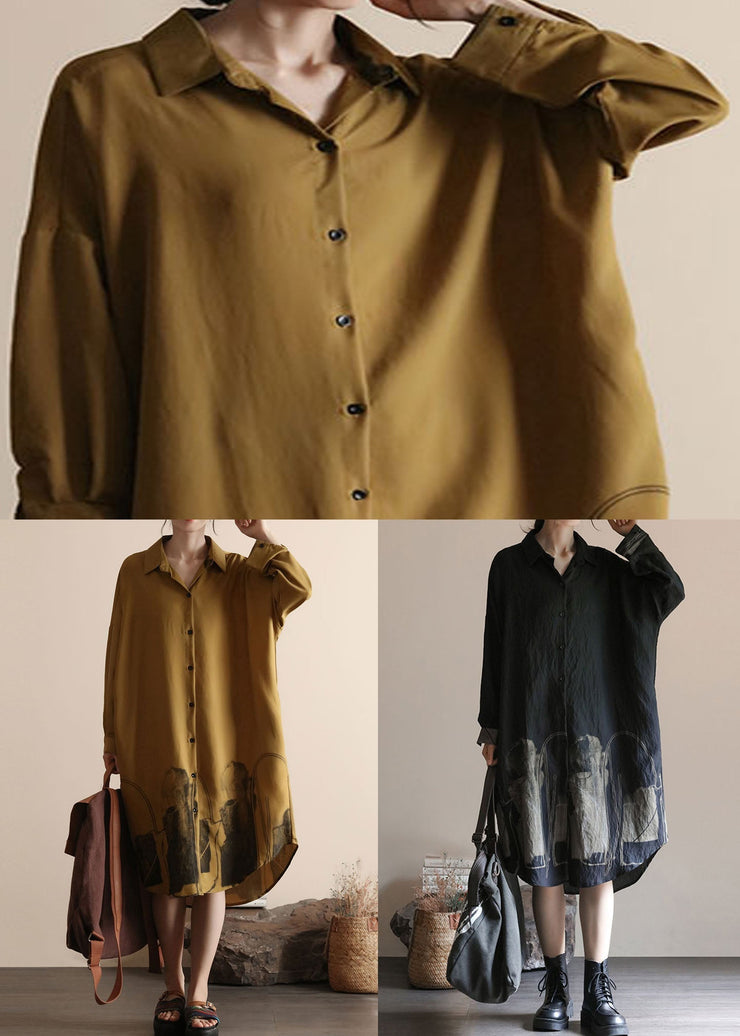 DIY Yellow Peter Pan Collar Patchwork Linen Shirts Dresses Spring