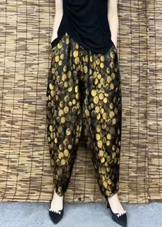 DIY Yellow Pockets Print Elastic Waist Harem Pants Summer