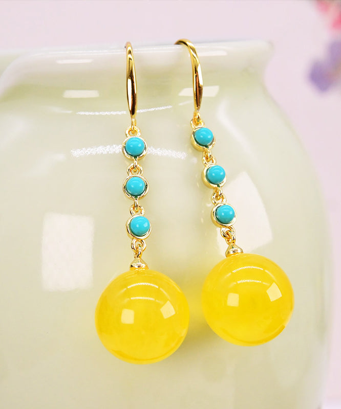 DIY Yellow Sterling Silver Overgild Turquoise Beeswax Skinny Drop Earrings