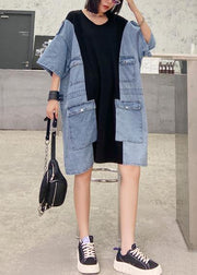 DIY o neck summer tunics for women black patchwork denim blue Dresses