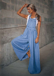 Dark Blue Pockets Patchwork Denim Wide Leg Jumpsuits Summer