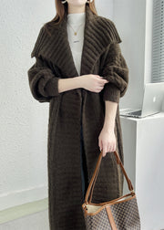 Dark Brown Loose Knit Cardigans Peter Pan Collar Design Fall