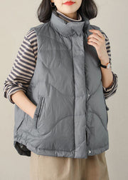 Dark Chocolate Duck Down Vest Tops Stand Collar Pockets Zip Up Winter