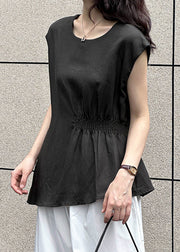 Dark Gray Side Open Cotton Top O Neck Sleeveless