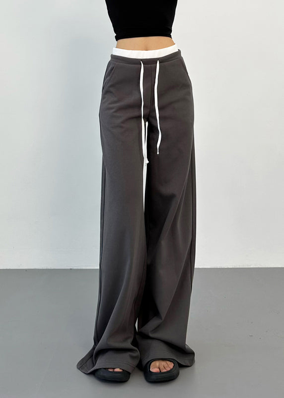 Dark Grey Drawstring High Waist Straight Pants