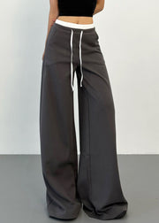 Dark Grey Drawstring High Waist Straight Pants