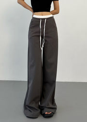 Dark Grey Drawstring High Waist Straight Pants