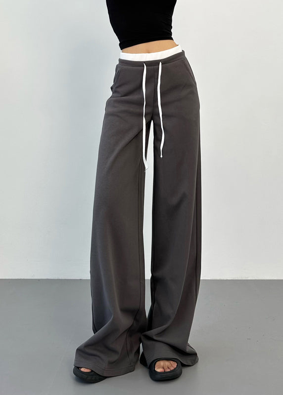 Dark Grey Drawstring High Waist Straight Pants