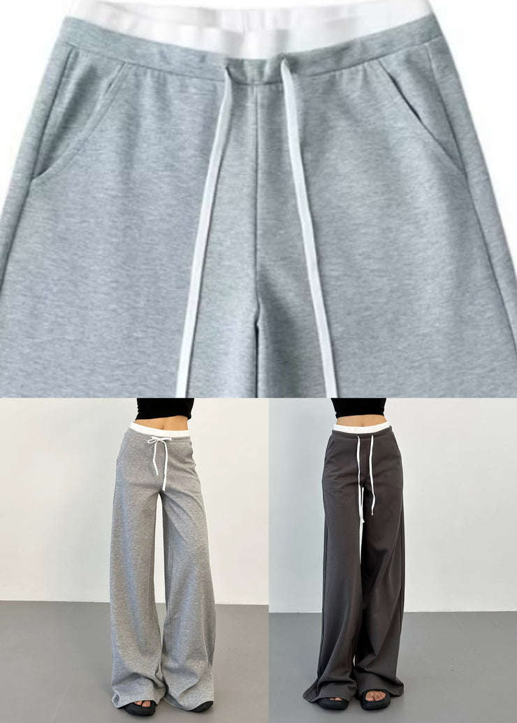 Dark Grey Drawstring High Waist Straight Pants