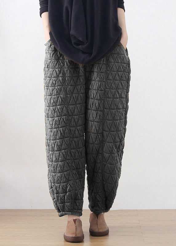 Dark Grey Elastic Waist Thick Cotton Lantern Pants Winter