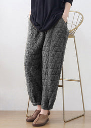 Dark Grey Elastic Waist Thick Cotton Lantern Pants Winter