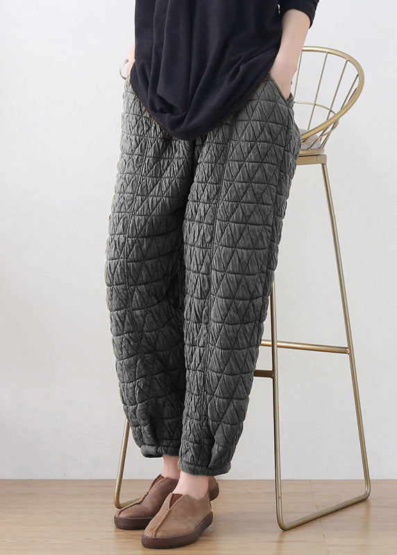 Dark Grey Elastic Waist Thick Cotton Lantern Pants Winter