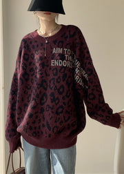 Dark Purple Letter Loose Knit Sweaters O Neck Spring