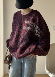 Dark Purple Letter Loose Knit Sweaters O Neck Winter